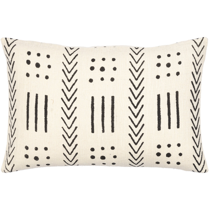 Jenkinson Rectangular Lumbar Pillow Cover, Cream/Black Geometric 2