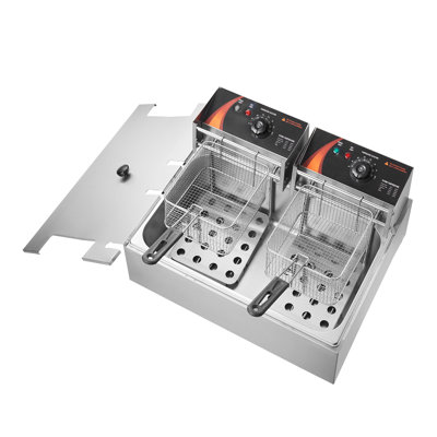 3000W Commercial Electric Deep Fryer Countertop - Dual Basket Stainless Steel Restaurant Fryer with Temperature Control