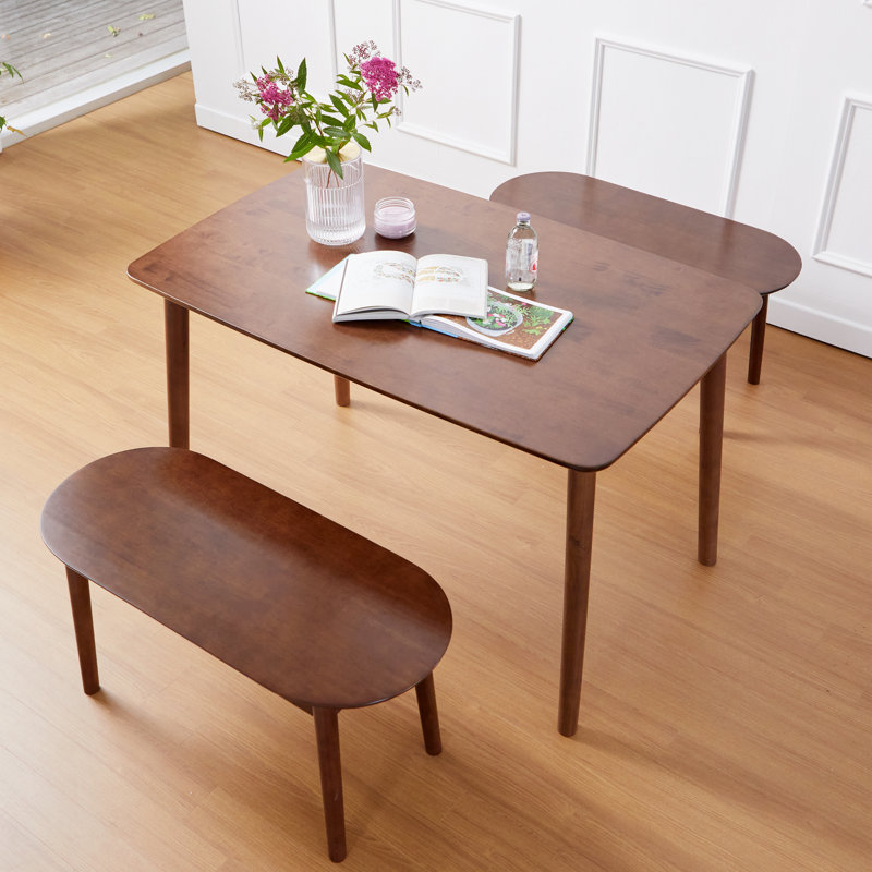 Ensemble de table de salle à manger rectangulaire en bois massif pour 4 personnes avec banc Rowley, Noyer