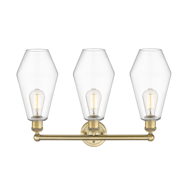 Éclairage pour salle de bain 3 lumières à intensité variable, Transparent, Laiton brossé