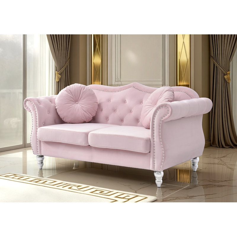 Modla  Velvet Fabric Loveseat, Pink