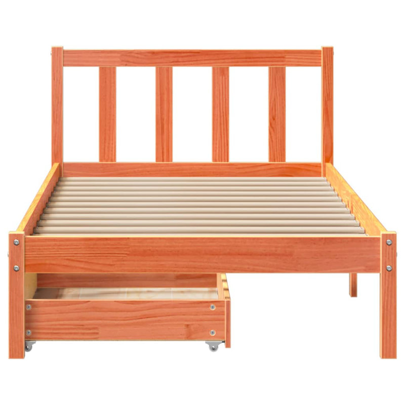 Solid Wood Storage Bed, 100 x 200cm, Wax Brown