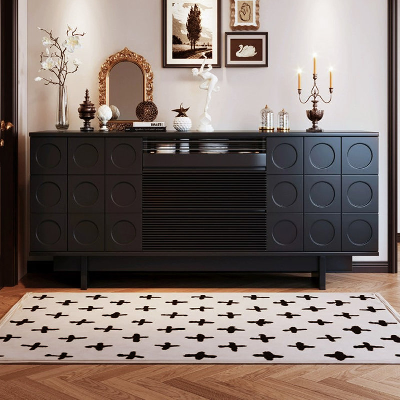 Buffet en bois massif noir, H 31,1 po x l 62,99 po x P 15,75 po, Noir