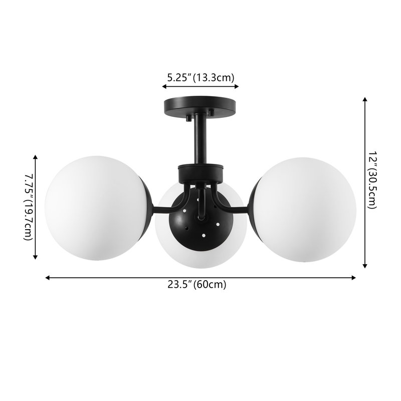 Olivier Black Iron and Frosted Glass Globe LED Semi Flush Mount
