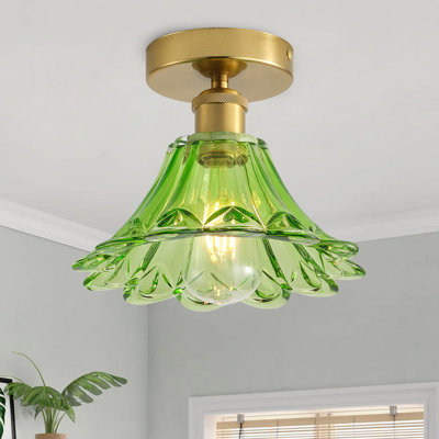 1-Light Brass Flush Mount Ceiling Light, Dimmable, E26 Base, Glass Shade, ETL Certified