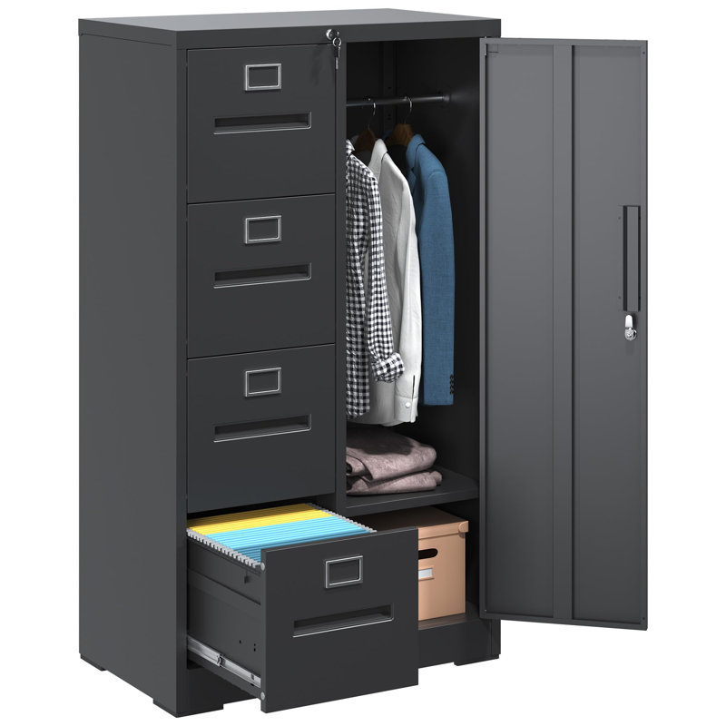 Black Metal 4-Drawer Vertical Mobile Filing Cabinet with Lock