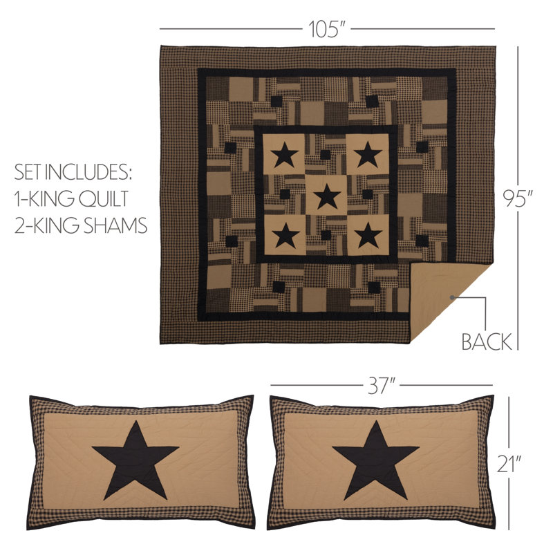 Star American Traditional Cotton Patchwork Quilt, King Quilt + 2 Shams
