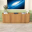 Meuble télé avec portes cannelées, tablettes réglables, trous pour câbles et armoire à bord courbé-565517402