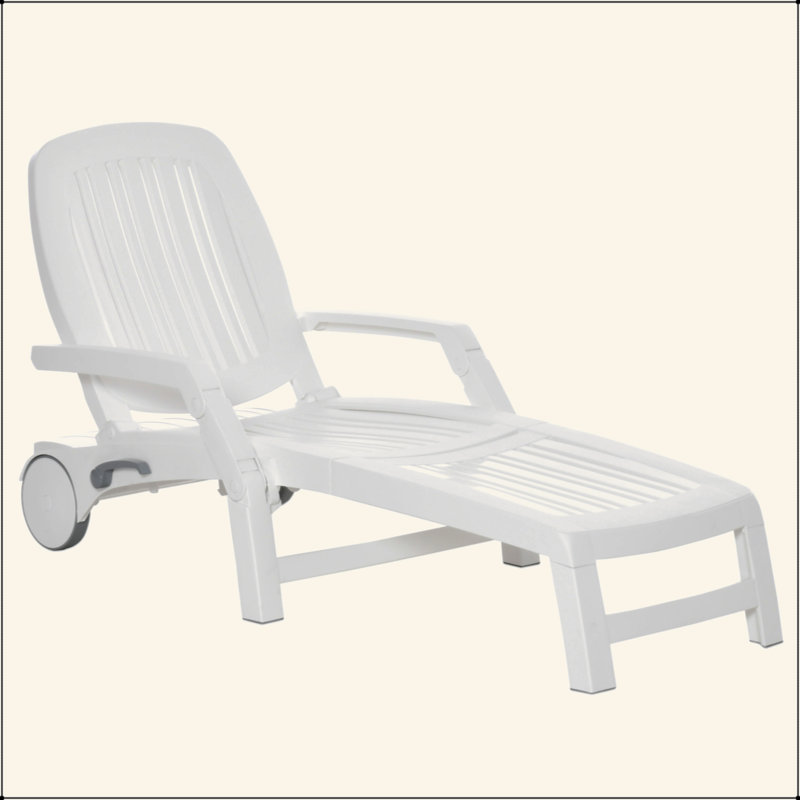 Chaise longue d'extérieur sur roulettes avec boîte de rangement, chaise longue imperméable à assemblage rapide, conception pliante, dossier réglable à 5 niveaux pour piscine, plage, patio, jardin
