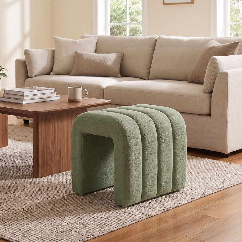 Modern U-Shaped Upholstered Footstool, Green