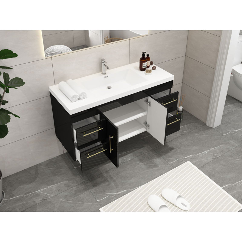Meuble-lavabo mural simple 47 po Romer, Noir, Or