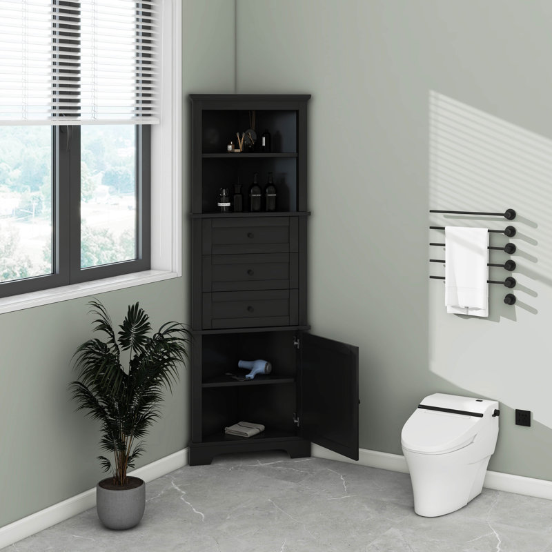 Armoire de rangement avec 3 tiroirs et porte, tablette réglable, Black