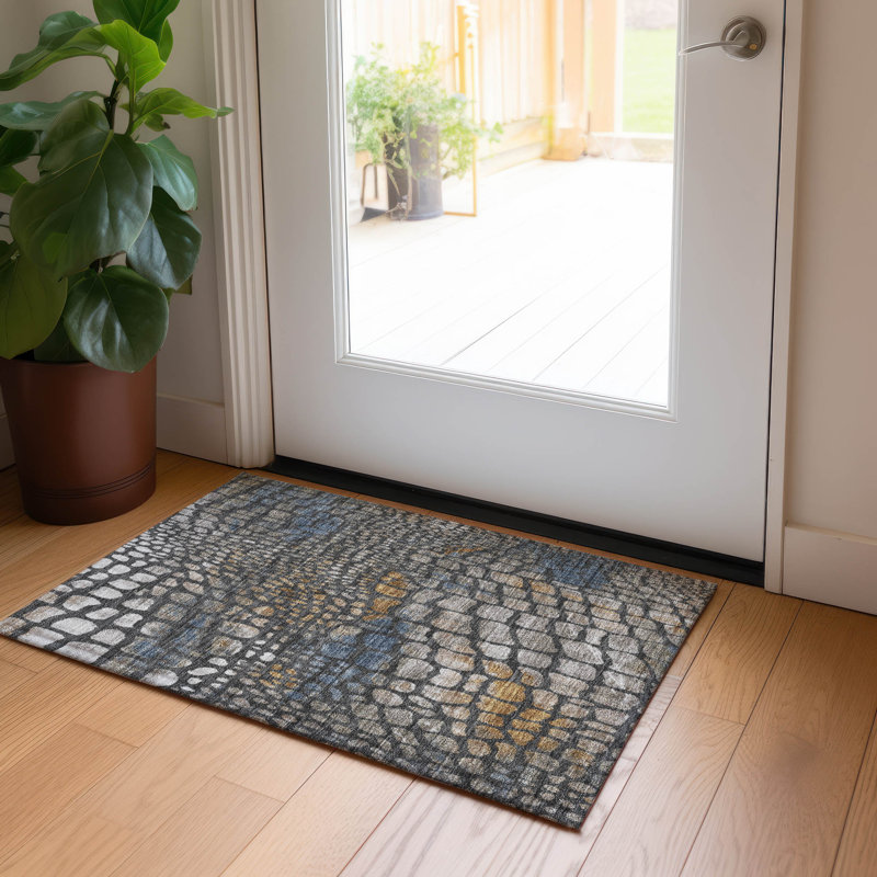 Tapis gris anthracite intérieur / extérieur lavable à la machine Chayden ACN988, Rectangle 1 pi 8 po x 2 pi 6 po