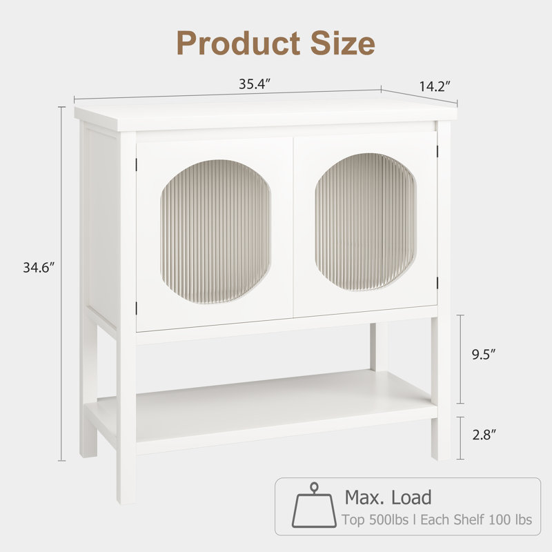 Armoire à café avec rangement en blanc - Console avec portes en verre et design en bois texturé pour le salon ou le couloir