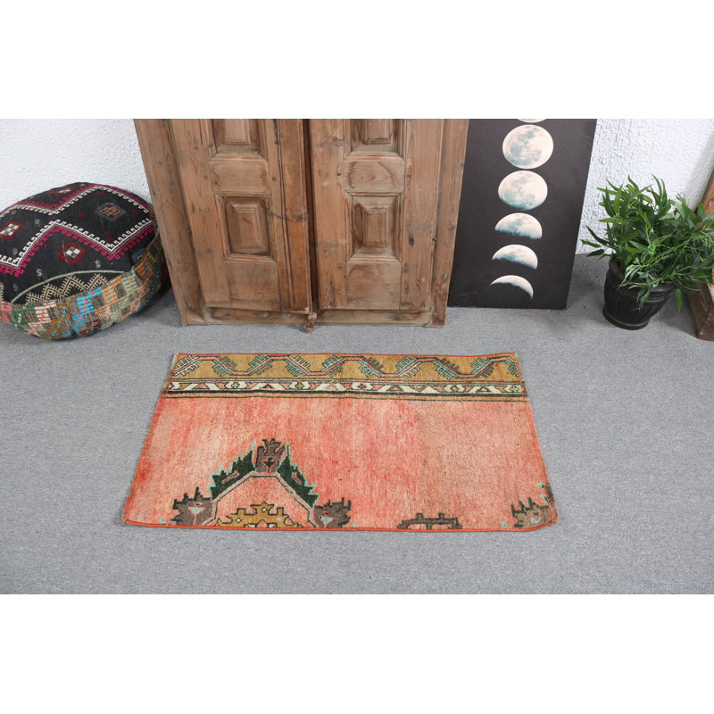 Tapis turc Oushak tissé à la main avec des tons orange vif parfait pour les murs et les planchers de chambre à coucher