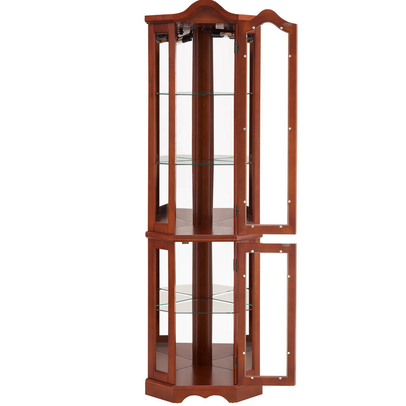 Vitrine de coin lumineuse - étagère lumineuse en noyer