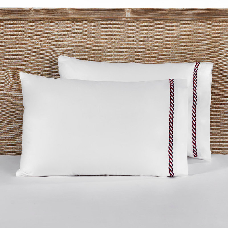 Taie d'oreiller 100% coton Cyaire, Blanc / Rouge
