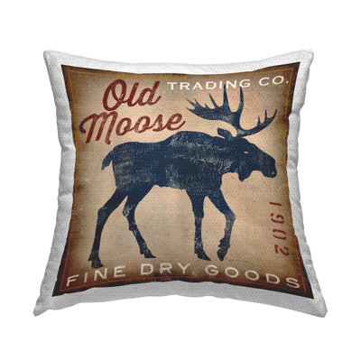 Vintage Dry Goods Rustic Moose Silhouette Wildlife Outdoor Printed Pillow by Ryan Fowler