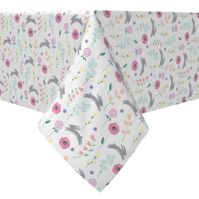 Rectangular Floral Cotton Twill Tablecloth