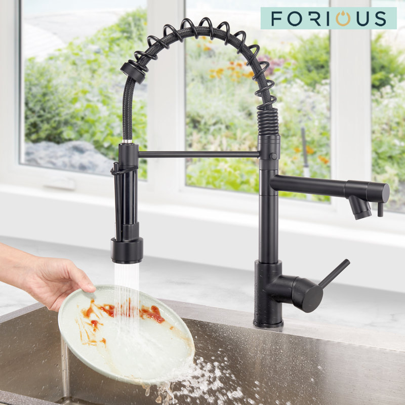 Pull Down Kitchen Faucet with Deck Plate, Black