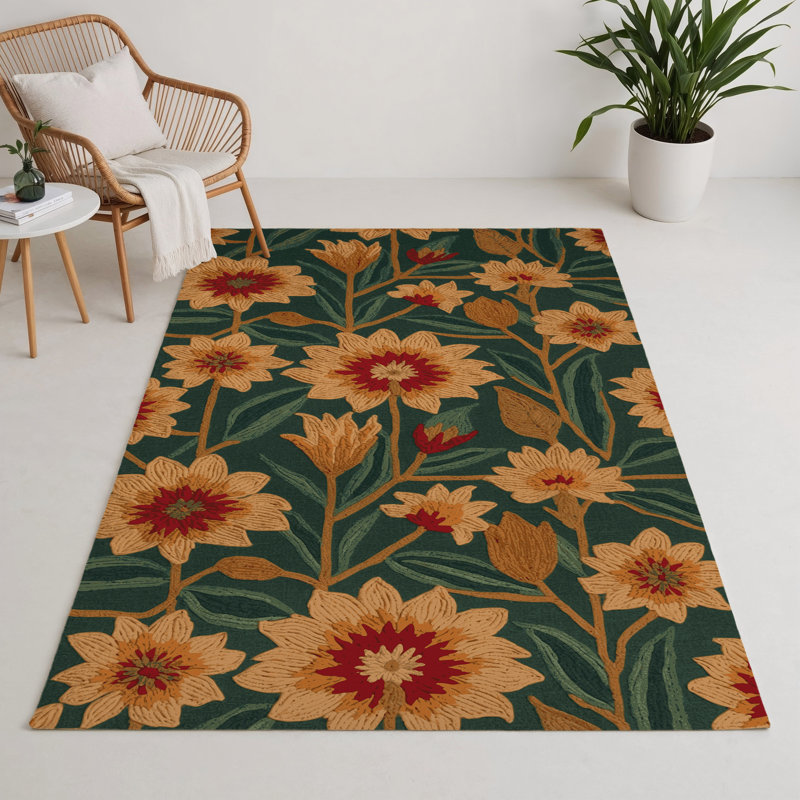 Botanical Green Indoor and Outdoor Area Rug, Rectangulaire 3 pi x 5 pi