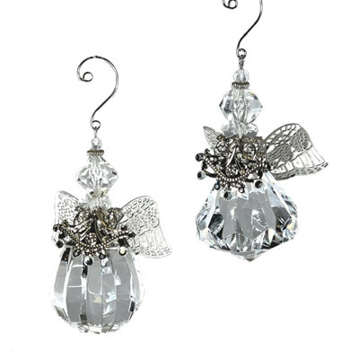 Ensemble de 2 anges décoratifs avec des ailes d'argent