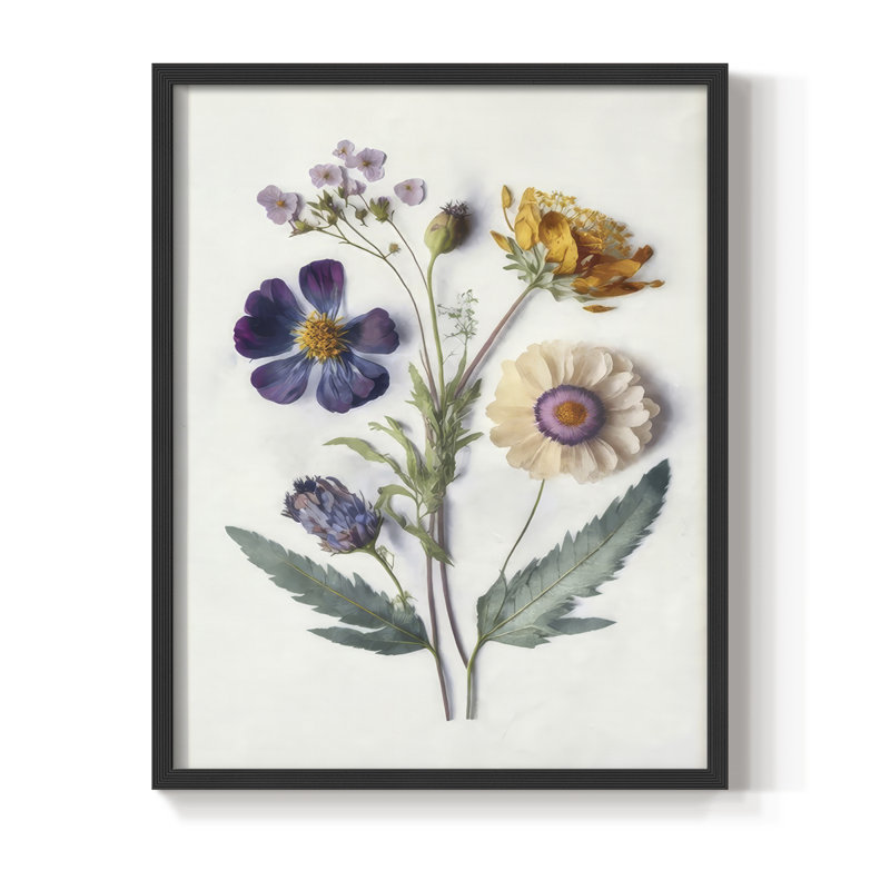 Pressed Flower Memories I Framed Print - Solid Wood, Black, 30" H x 24" W