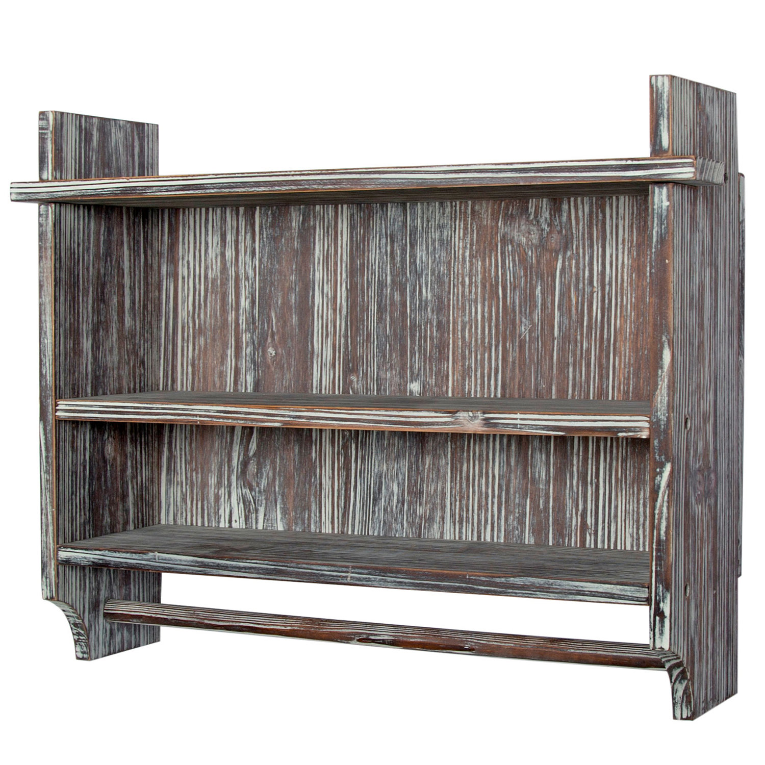 Solid Wood Wall Mounted Bathroom Shelves with Towel Bar MyGift