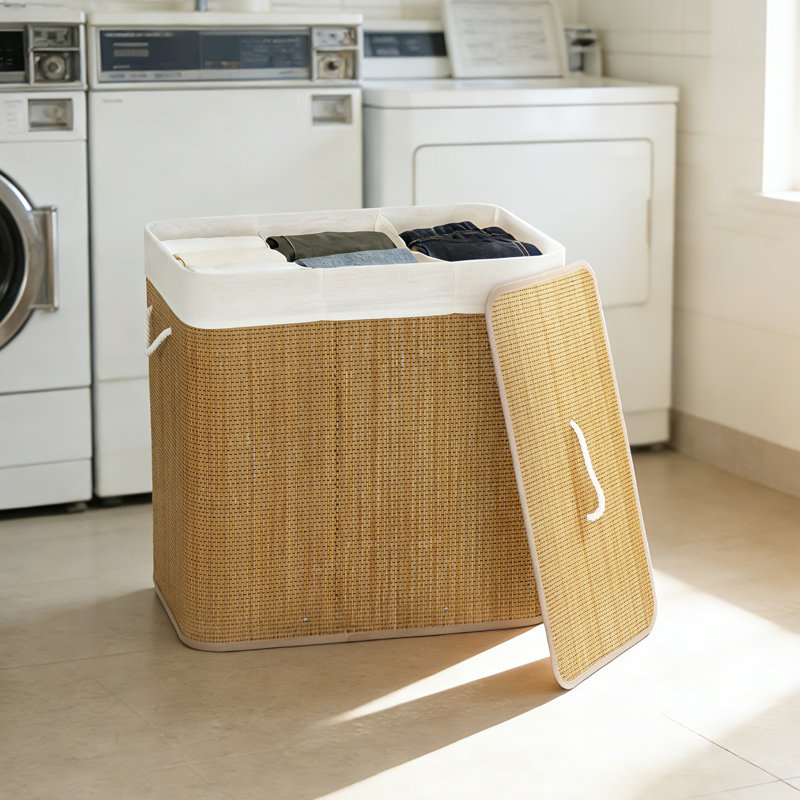 HOMCOM 144L Laundry Basket with Lid, Washing Basket for Bathroom, Brown