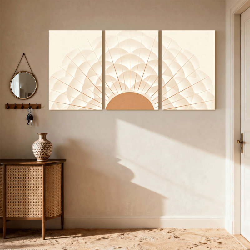 lumière du soleil motif géométrique Sunburst avec tons chauds, ensemble de 3 impressions sur toile, H 18 po x l 36 po