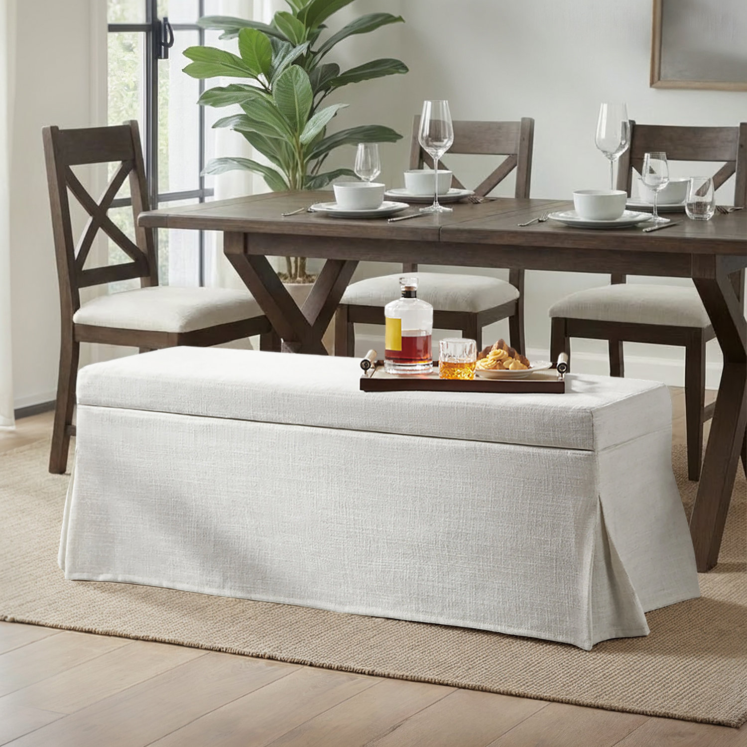 Ebern Designs Lessman 46.5" Farmhouse Storage Bench with Removable and Machine-Washable Slipcover & Reviews | Wayfair