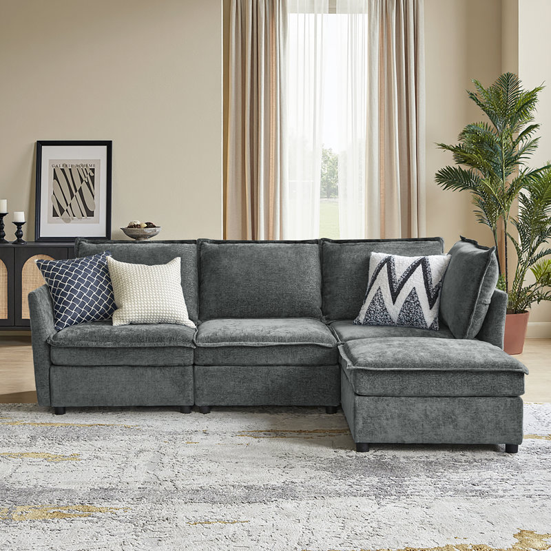 Cheltenham 97"W Modern Oversized Storage Sectional Sofa with Ottoman, Gray 