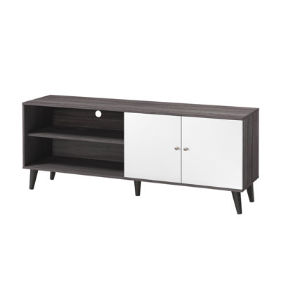Compact And Functional Tv Stand In Dark Gray + White, Fits 70-79 Inch Tvs With Storage Practical Stand,