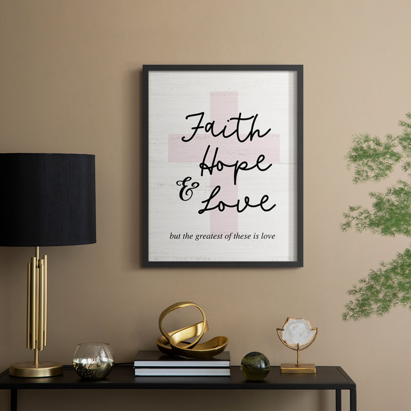Faith Hope and Love, reproduction encadrée en bois massif, H 21 po x l 17 po, Noir, noir, noir, noir