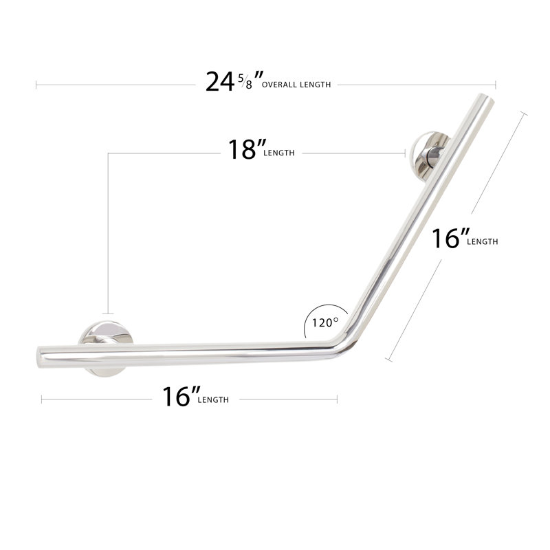 Barre d'appui en angle pour salle de bain, Acier inoxydable