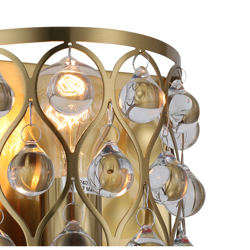 Ridgehaven 1-Light Gold Wall Sconce With Clear Hanging Crystals