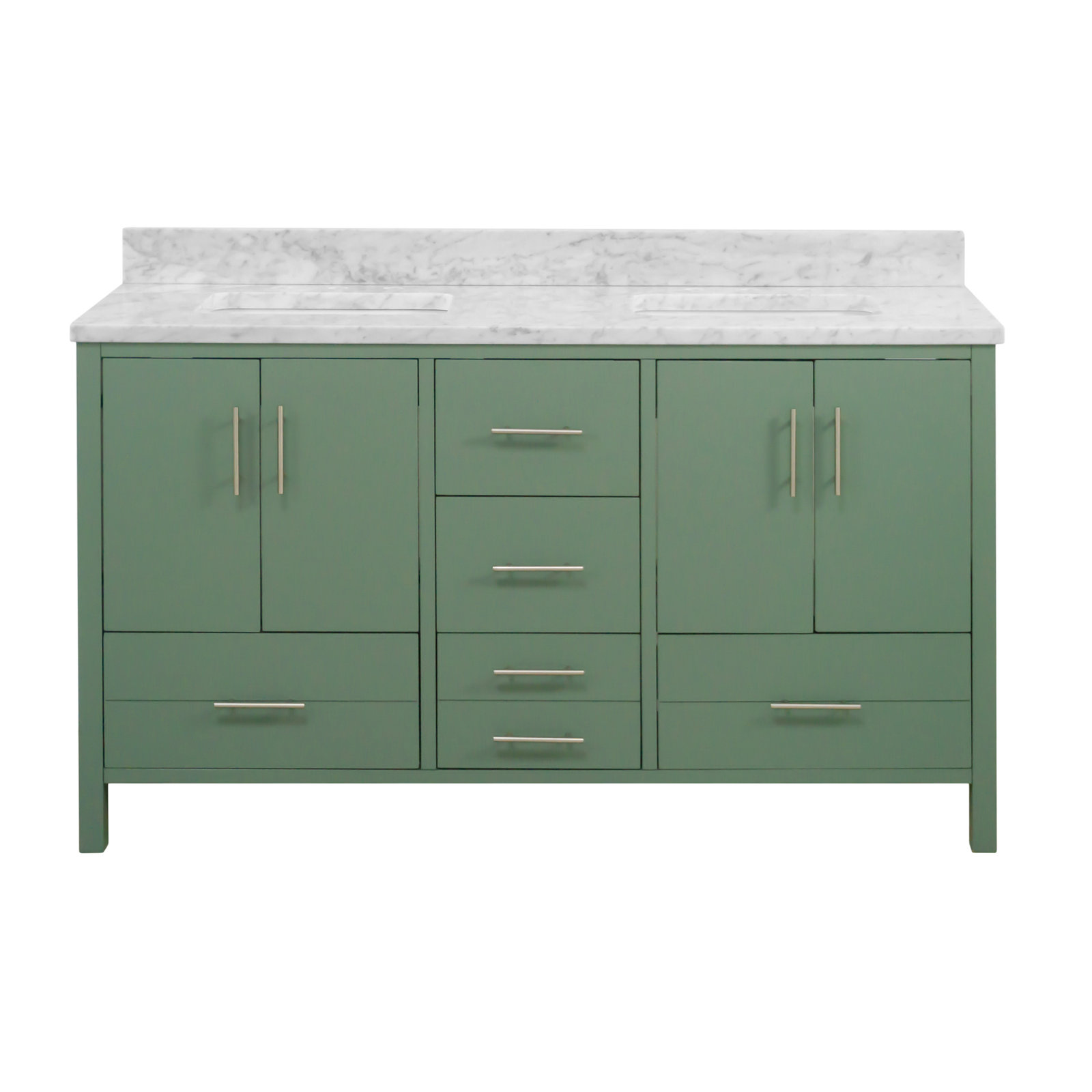 Kiara 60'' Double Bathroom Vanity, Sage Green, Carrara Marble