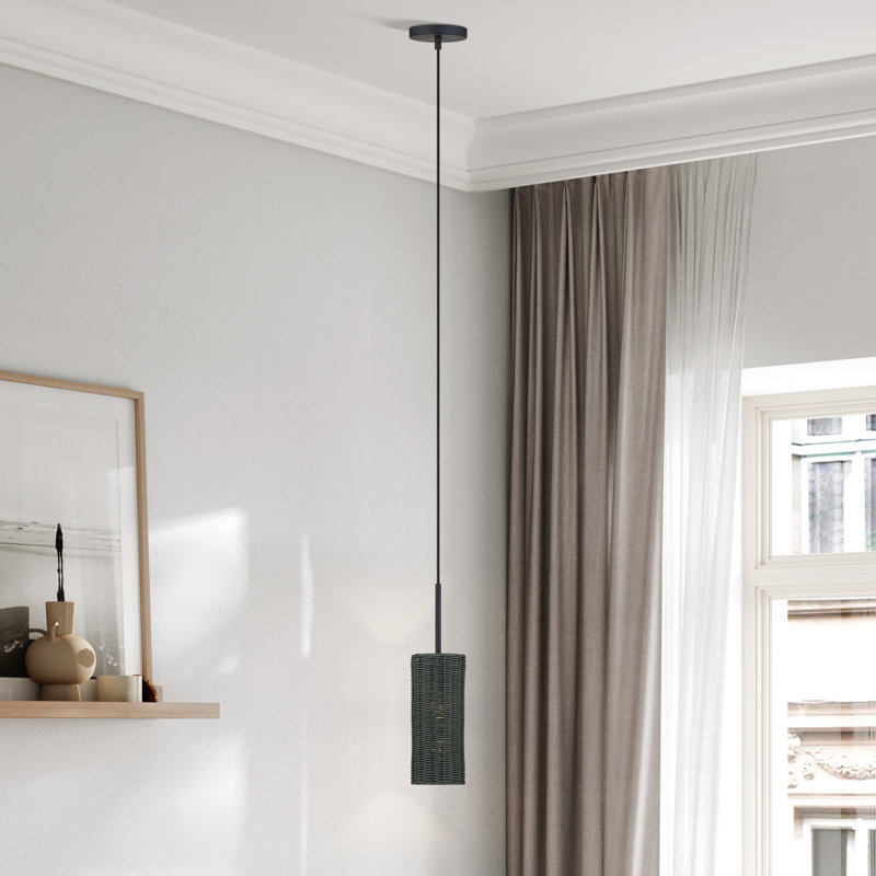 Mini-luminaire suspendu 1 lumière Weavington, Noir mat, Gris