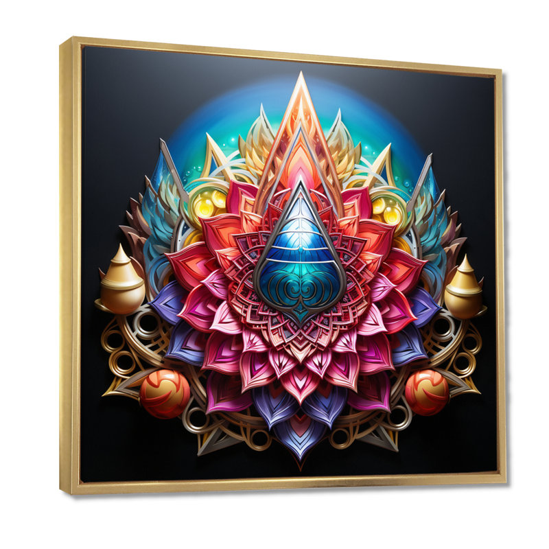 Art géométrique cosmique arc-en-ciel - mandala boho, Cadre flottant doré, H 36 po x l 36 po