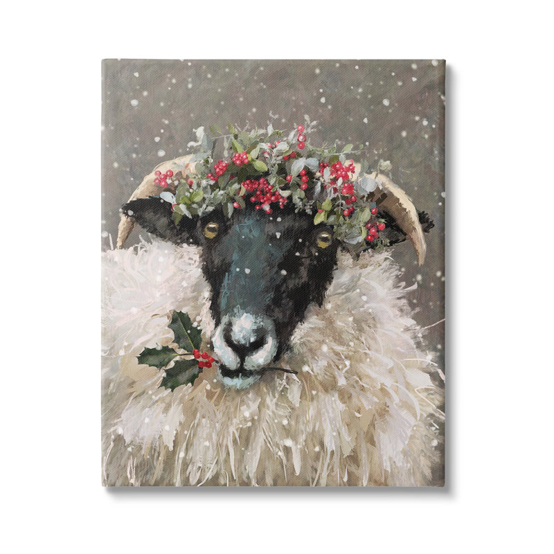 «Holiday Berries Farmhouse Sheep» sur toile, H 40 po x l 30 po x P 1,5 po