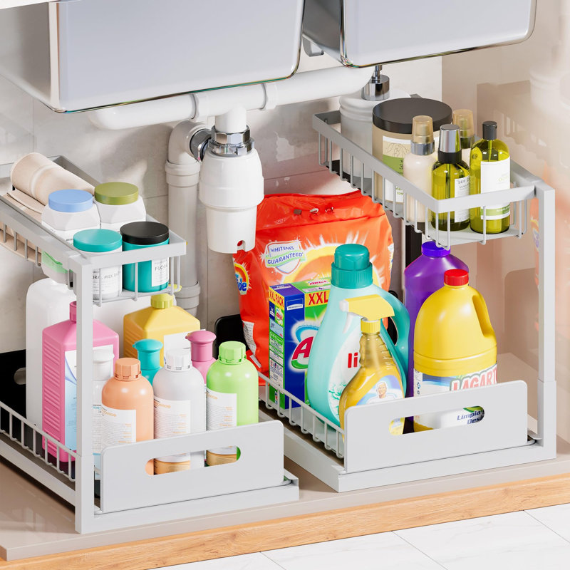 Under Sink Organizer and Storage, Slide Out Cabinet Organizer, Pull Out Sink Shelf for Kitchen Bathroom Laundry, White, 1 Pack