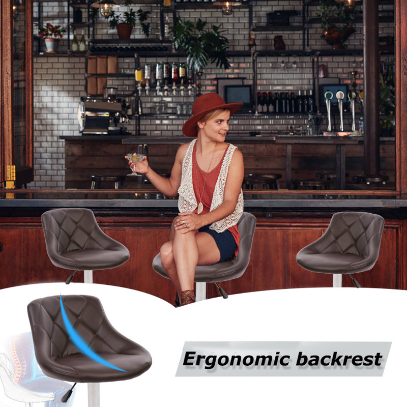 Noaelle Swivel Upholstered Adjustable Height Counter Stool with Metal Frame, Brow