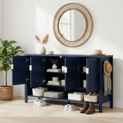 55.11" Storage Sideboard with 4-Doors, Multi Functional Buffet with Open Shelf and Adjustable Shelves, Suitable for Living Room, Hallway