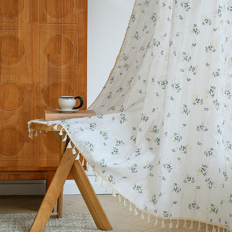 Boho Floral Curtains 2 Panels For Living Room, Bedroom Light Filtering Drapes Farmhouse Vintage Country French Rustic Tassels Pattern Rod Pocket Aesthetic Decor Window Treatments
