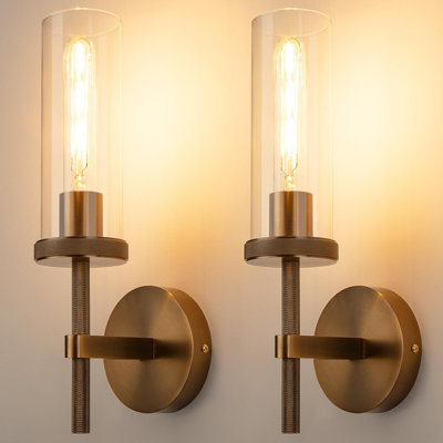 Ensemble de 2 appliques murales de salle de bain en bronze moleté avec tube en verre transparent de 15 po Micstar