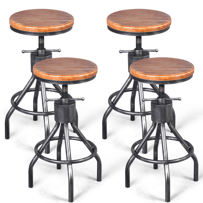 Ensemble, tabouret de bar pivotant à hauteur réglable en bois et métal, Argent, 4