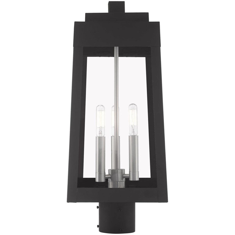 3-Light Post-Top Lantern Pendant with Seeded Glass Shade, Black/Nickel, 20.38" H x 8.25" W x 8.25" D