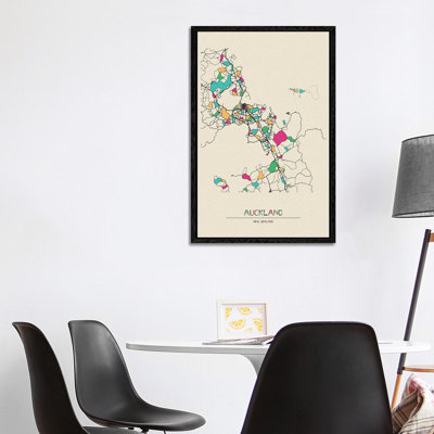 Auckland, New Zealand Map by Ayse Deniz Akerman - Print on Canvas