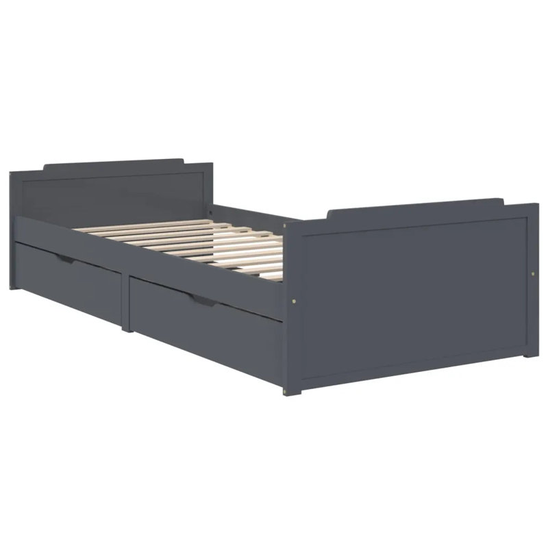 Addonis EU Single - 90 X 200 Cm Solid Wood Storage Bed, Dark Grey
