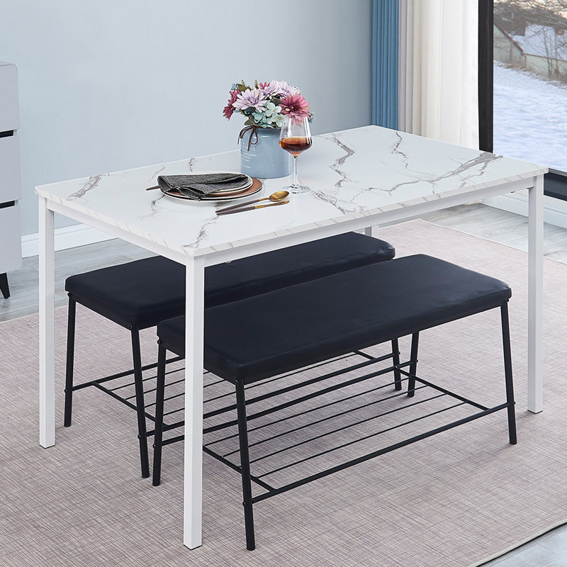 Fauste Rectangular 47.2'' L x 27.5'' W Restaurant Dining Set, Blanc, Blanc, Noir